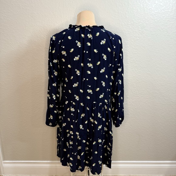GAP Ruffle Tiered Mini Dress Navy Blue Floral Size Large Tall Boho Cottagecore - Picture 7 of 11